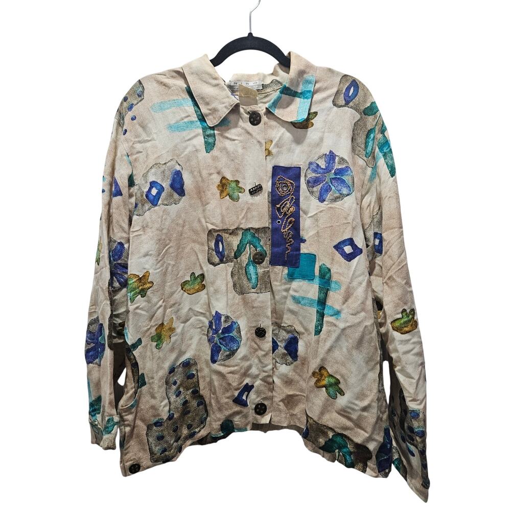 Nino Wong California 100% Linen Art Wear Metal Button Jacket Women's L
